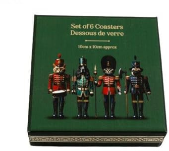 Pack of 6 Cat and Dog Nutcracker Christmas Coasters Set for Festive Table Decor