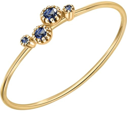 Skcess 14 Karat Gelbgold Ring Saphir Blau, Verlobungsringe Saphir mit Rundem Blauem Zirkonia Größe 50 (15.9)