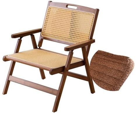 Mgchowue Rattan-Klappstühle, Bambus Esszimmerstühle mit Sitzkissen und Rutschfesten Fußpolstern, Korbgeflecht Beistellstuhl Als Freizeitstuhl für Wohnzimmer Esszimmer und Wohnbereich