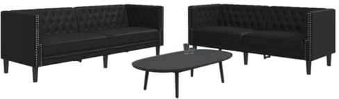 Hoopleep 2-TLG. Chesterfield-Sofa-Set Schwarz Kunstleder, Robustes Wohnzimmersofa, Elegantes Design, Bequeme Polsterung, Langlebiges Polstermöbel für Zuhause