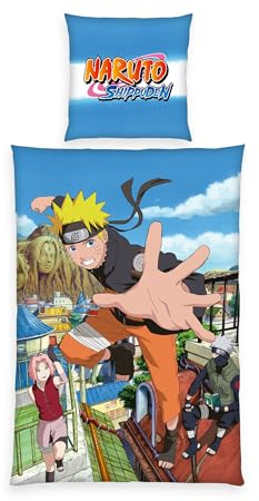 Herding Naruto Shippuden Bettwäsche-Set, 80 x 80 cm + 135 x 200 cm, mit Reißverschluss, 100% Baumwolle/Renforcé, Mehrfarbig