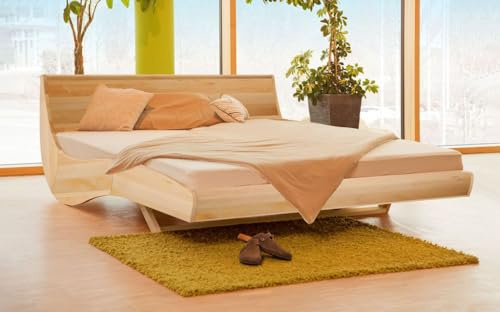 geborgenschlafen.com Massivholzbett FLESSA, Ahorn Bettgestell mit Kopfteil, Holzton Braun, PEFC Holz, metallarm, Bio Hartwachsöl Oberfläche, Made in Germany, Größe wählbar (100x200 cm)