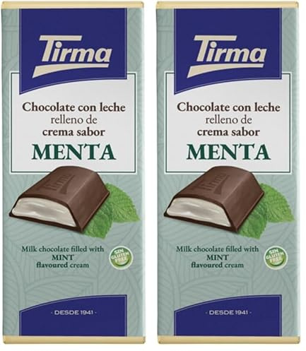 Tirma Barre de Chocolat au Lait Fourrée à la Crème de Menthe 110 g | Chocolat Crémeux et Rafraîchissant | Saveur Menthe | Dessert, Snack et Confiserie Gourmande (Lot de 2)