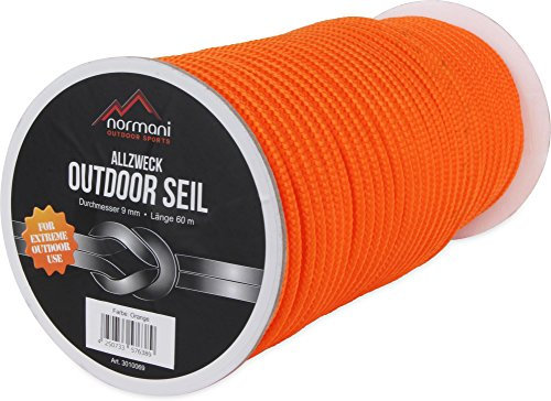 normani Allzweck-Outdoor-Seil, 9 mm x 60 Meter Farbe Orange