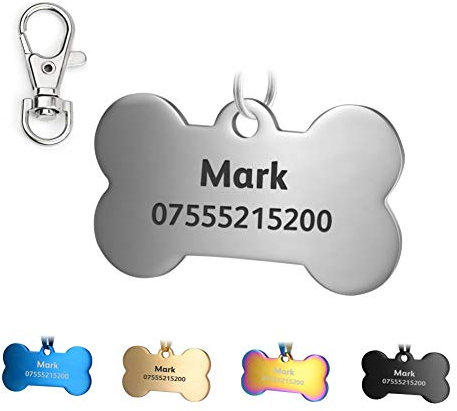 KSZ Hundemarke mit Gravur,ID Tag für Hunde und Katzen,Rostfreier Stah Knochen Rundes Rechteck Herzform 5 Farben (Knochen, Silber)
