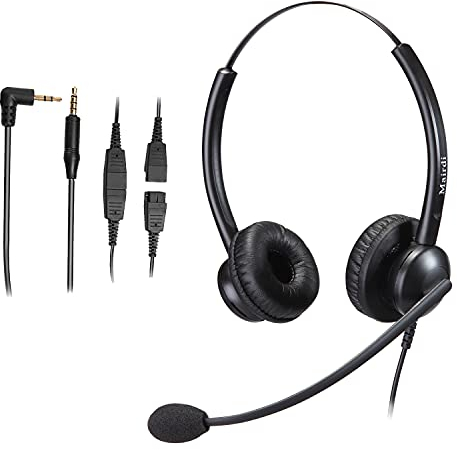 Mairdi 2,5mm Telefon Headset mit Noise Cancelling Mikrofon Dual Festnetztelefone Kopfhörer für Panasonic Cisco SPA Siemens Gigaset Polycom DECT Schnurlostelefon