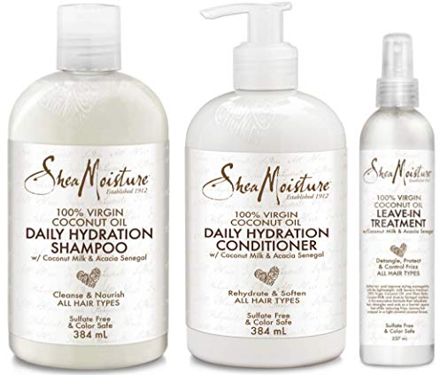 Shea Feuchtigkeit 100% Virgin Kokosöl Trio Set | Tägliche Hydration Conditioner 13 Oz, Tägliche Hydration Shampoo 13 Oz & Leave-in Behandlung 8 Oz