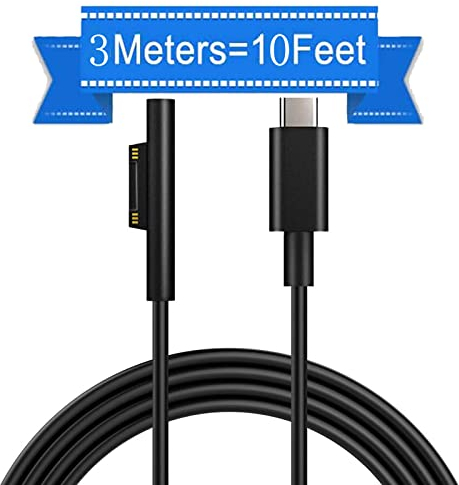Sisyphy 10ft Surface USB C Ladekabel, anschließen Kompatibel mit Microsoft Surface Pro 11/10/9/4/7/6/5/4/3 Go4/3/2/1 Laptop7/6/3/2/1, Funktioniert mit 45W 15V3A USBC-Ladegerät
