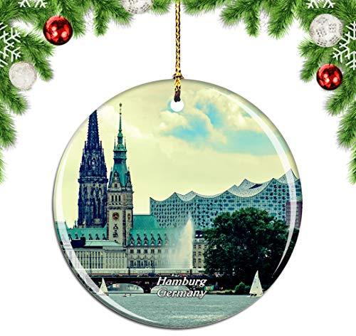 Weekino Deutschland Alstersee Hamburg Weihnachtsdekoration Christbaumkugel Hängender Weihnachtsbaum Anhänger Dekor City Travel Souvenir Collection Porzellan 2,85 Zoll
