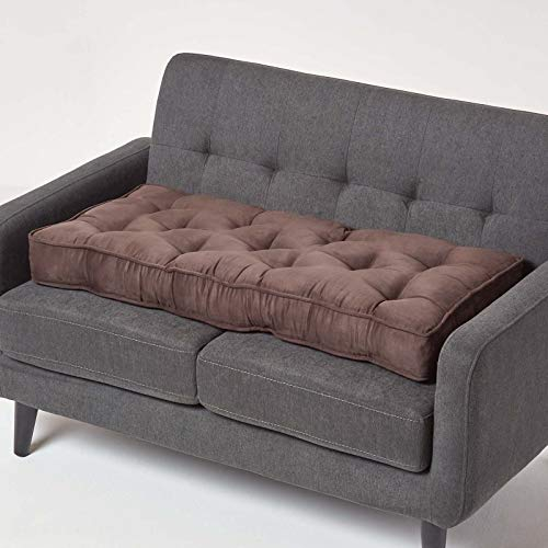 Homescapes Langes Sitzkissen braun 100x48 cm, Dicke Sofa-Auflage gepolstert, Sitzauflage Sofa mit Velours-Bezug