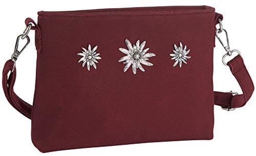 dressforfun 900651 Damen Trachten Handtasche mit Edelweiß Motiv, Schicke Trachtenhandtasche in Wildlederoptik (Rot | Nr. 303270)