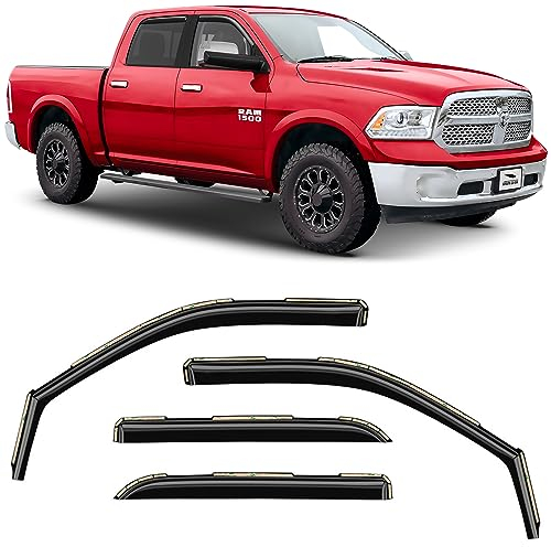 Voron Glass in-Channel Extra Durable Regenschutz für LKW Dodge RAM 2009–2018 Crew Cab, Fensterabweiser Lüftungsfenster Visiere, 4 Stück - 220010