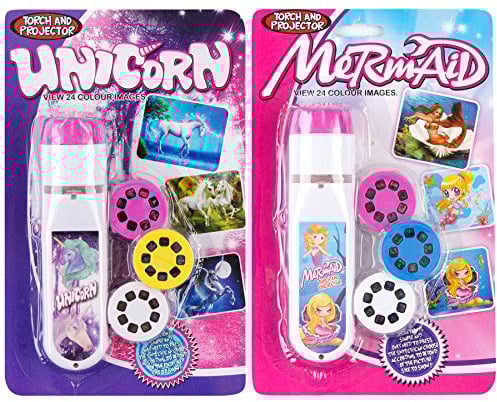 Georgie Porgy Children Projector Toys Educational Science Set Wall Ceiling Tent Torch Flashlight for Kids Gifts for Boys Girls with 2pcs Tattoo Stickers (Unicorn + Mermaid)