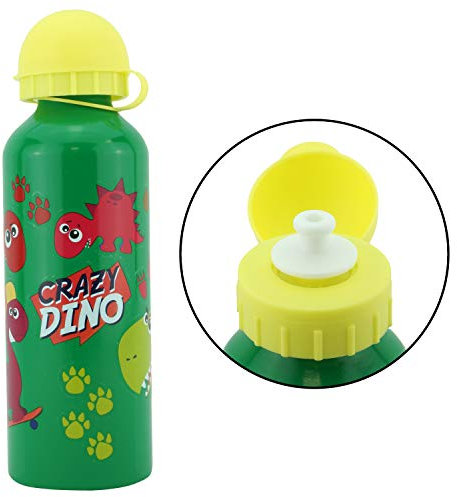 500ml Aluminium Water Bottle for Kids - Leakproof, Durable Crazy Dino Design for School, Sports, Hiking, Camping, Gym, Travel, Yoga & Outdoor Activities - Ideal for Boys & Girls 3+ Years
