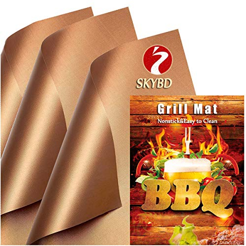 SKYBD Copper Grill Mats for Outdoor Grill(Set of 6), Nonstick & Easy to Clean BBQ Grilling Sheets, Reusable & Heavy Duty Mats Works on Outdoor Gas, Electric, Charcoal Grill