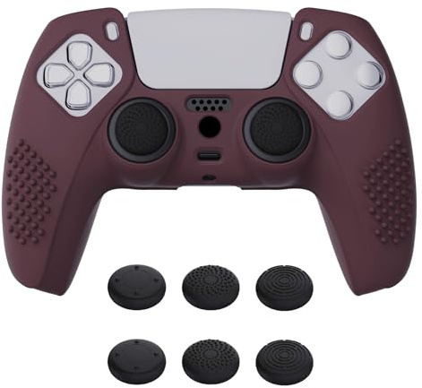 eXtremeRate PlayVital Hülle für ps5 Controller,Case Anti-Rutsch Schutzhülle Griffe Skin aus weichem Gummi,6 Stück Stick Aufsätze für PS5 Controller(3D Noppen Edition,Weinrot)