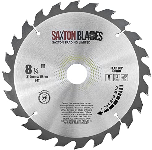 Saxton Flat Top TCT Circular Saw Blade 216mm x 24T x 30mm Bore + rings fits Bosch Makita etc