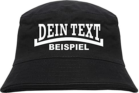 Individueller Fischerhut - Linie - Bucket Hat mit Wunschtext Bedruckt Schwarz L/XL