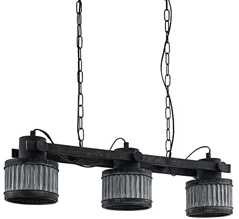 EGLO Pendelleuchte Turrock, 3 flammige Hängelampe Vintage, Industrial, Hängeleuchte aus Metall in Schwarz, Grau-Patina, Esstischlampe, Wohnzimmerlampe hängend E27