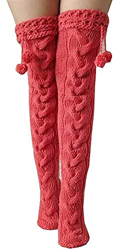Acrawnni Womens Girls Winter Cable Knit Over Knee Socks Thigh High Long Boot Socks Stocking Leg Warmer