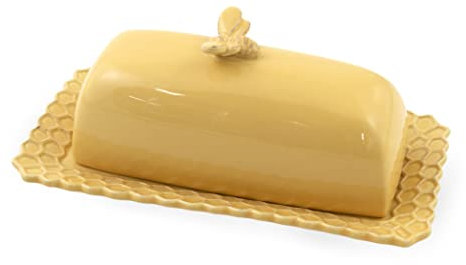 Boston International JC22272 Stonewear Butter Dish & Lid, Stoneware, Honeycomb