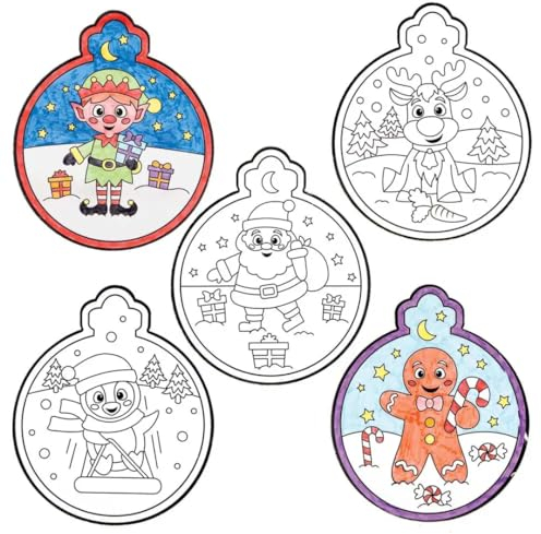 Baker Ross FC178 Weihnachts Fensterdekoration zum Ausmalen- 12er Pack, Festliches Bastelset für Kinder, Weihnachtsdekoration zum Selbermachen