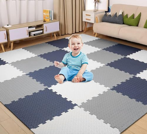 Antrect Puzzlematte Baby Puzzlematte Kinder 18 Teile Schaumstoffmatte Kinderspielteppich Spielmatte Bodenschutzmatte für Baby Kinder, 30 x 30 x 1,2 cm, 1,6m² große Yogamatte