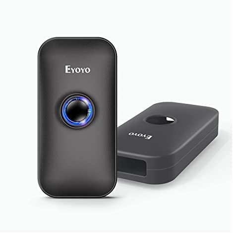 Eyoyo Mini 1D Bluetooth-Barcode-Scanner, Barcode-Lesegerät mit Silikonhülle, kabellos, tragbar, für Windows, Android, iOS, Tablets und Computer (Schwarz)