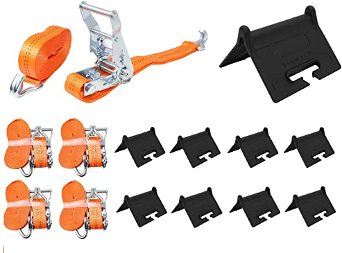 4 x Profi Spanngurt + 8 Kantenschutz 1000 / 2000kg 6m 1t 2t zweiteilig 35 mm Ratschengurt mit Haken Zurrgurte DIN EN 12195-2