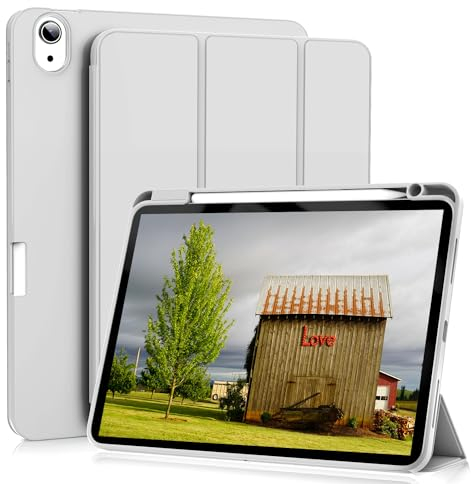 ZOYU Coque pour iPad Air 5/Coque iPad Air 4, Étui pour iPad Air 10,9 2022/2020 avec Porte Stylo, Prise en Charge de la Charge Pencil 2, Housse Smart Folio pour iPad Air 5e/4e Génération, Gris