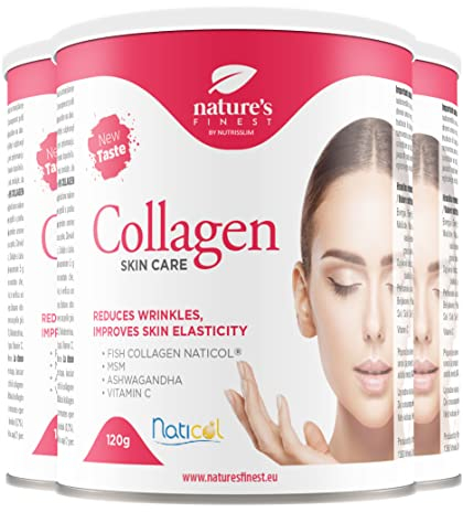 Nature's Finest by Nutrisslim Collagene Skin Care con Naticol, MSM, Vitamina C e Ashwagandha, Collagene Marino Puro, Collagene da Bere il Migliore per Capelli, Pelle e Unghie, Polvere