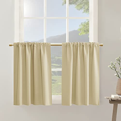 PANELSBURG Country Farmhouse Küchenvorhänge, Set mit 2 Stück, neutrale, russische Hellbraun, Vorhänge für kurzes Wohnzimmerfenster, 76,2 cm lang, Sandbeige