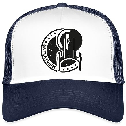 Spreadshirt Star Trek Enterprise Raumschiff Logo Trucker Cap, One Size, Weiß/Navy