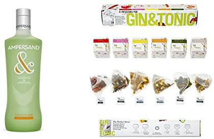 Ginebra premium Ampersand Ginebra sabor Melón 37.5º 70 cl + Pack de 6 infusiones, con 6 sabores, Nanopack & Gin&Tonic Te Tonic Experience