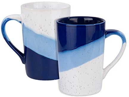 370 ml Kaffeebecher, 2er-Set, Keramik-Teetassen mit Griff, mikrowellen- und spülmaschinenfest, perfekt für Tassen- oder Tassenliebhaber – rustikale Denby-Glasur, modernes Design, Becher – Blau