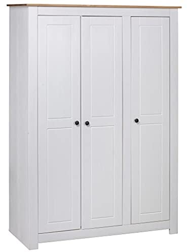 Hommdiy Kleiderschrank 3-Türig Weiß 118×50×171,5 cm Kiefer Panama Serie