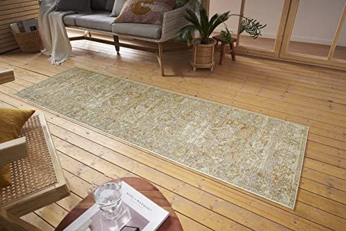 Nouristan Sues Indoor & Outdoor Oriental Rug - Oriental Short Pile Vintage Used Look Washable Weatherproof & UV Resistant for Balcony, Patio, Garden, Living Room - Cream, 75 x 200 cm
