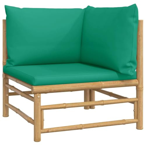 vidaXL Garten Ecksofa, Gartensofa mit Grünen Kissen, Modular Lounge Sofa Sessel für Garten Terrasse, Gartenmöbel Loungemöbel, Bambus