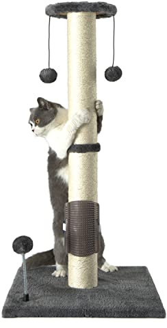 PEEKAB 81,3 cm hoher Kratzbaum aus Sisal, mit hängendem Ball und Selbstmassagebürste, vertikaler Kratzbaum für Indoor-Katzen und Kätzchen (grau, 81,3 cm)