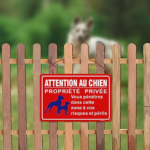 Goodvia Panneau Attention aux Chiens Propriété Privée 30x20cm Aluminium Réfléchissant Imperméable à l'eau Utilisation Intérieure et Extérieure