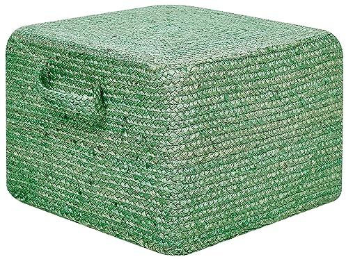 Beliani Pouf aus Jute grün 45x45x30 cm Sitzhocker im Boho Stil Dhadar