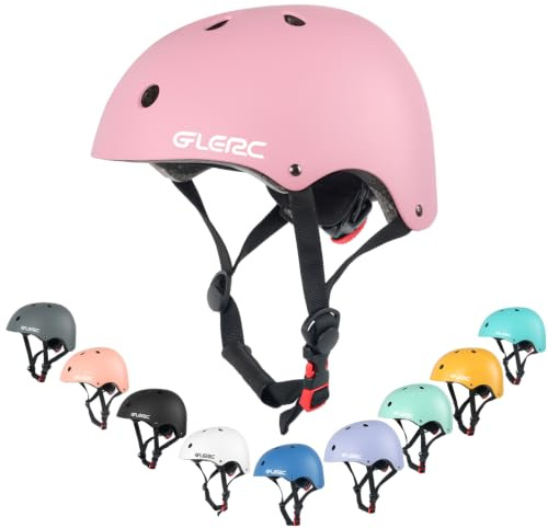 Glerc Casco Multi-Sport per Bambini per Ragazzi e Ragazze da 3 4 5 6 7 8 Anni, per Bicicletta, Monopattino, Skate e altro, Taglia Regolabile S, Rosa