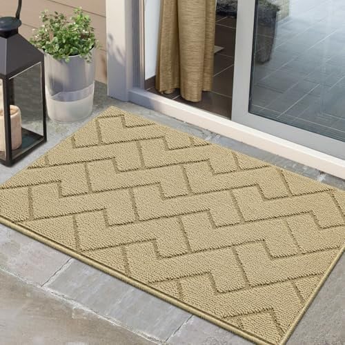 Biscpro Door Mat, 60x90 cm DoorMat Indoor Washable, Doormat Indoor Dirt Trapper Non-slip,Absorbent Inside Entrance Rug Mat for Entryway,Patio,Garden,Laundry Room,Pets - Beige