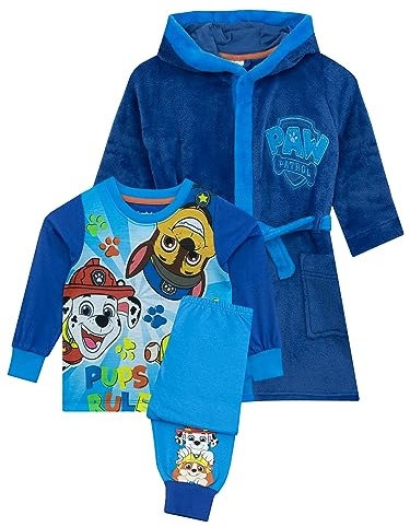 Paw Patrol Dressing Gown And Pyjamas For Kids | Chase, Rubble and Marshall Hooded Dressing Gown And Pyjamas For Boys | Blue 4-5 Years