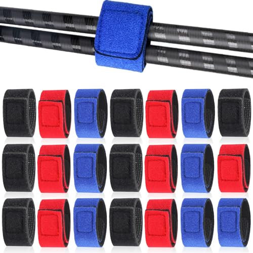 Bikasun Rutenbänder Angeln 21 Stück Angelruten Gurte Angelrute Gürtel Angelrutenriemen Klettband Gurt Einstellbar Klettbänder, Schwarz, Blau, Rot