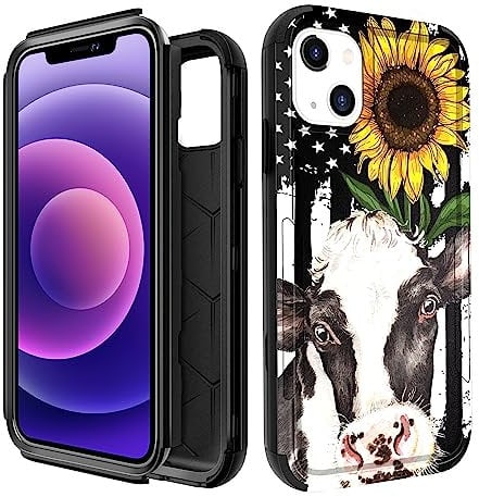 Pegmode for iPhone 13 Mini Phone Case - Heavy Duty Protective Designer Cow Sunflower Cute Cartoon Hard Shockproof Bumper Cases for Apple iPhone 13 Mini for Girly Women Men Girls Boys Teens
