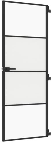 vidaXL Puerta Interior Delgada, Puerta de Panel, Panel de Privacidad, Puerta Decorativa para Dormitorio Baño, Vidrio y Aluminio Negra