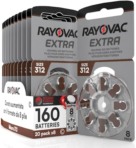 160 Batterien für Hörgeräte Rayovac Extra Größe 312-20 Blister mit 8 Batterien
