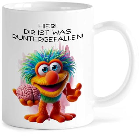 MeLifestyle Kaffeetasse Tasse Becher Motiv Hier! Dir ist was runtergefallen | Keramik 330ml | Geschenk, Freund, Freundin, Kollege, Kollegin, Bürotasse