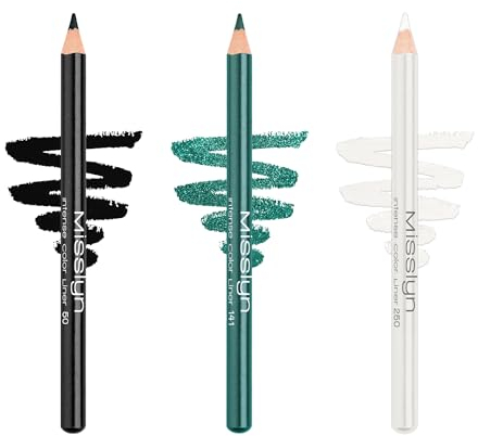 Misslyn Matita Nera per Occhi senza Sbavature, per Trucco a Tinta Intensa e Colorata - Set da 3